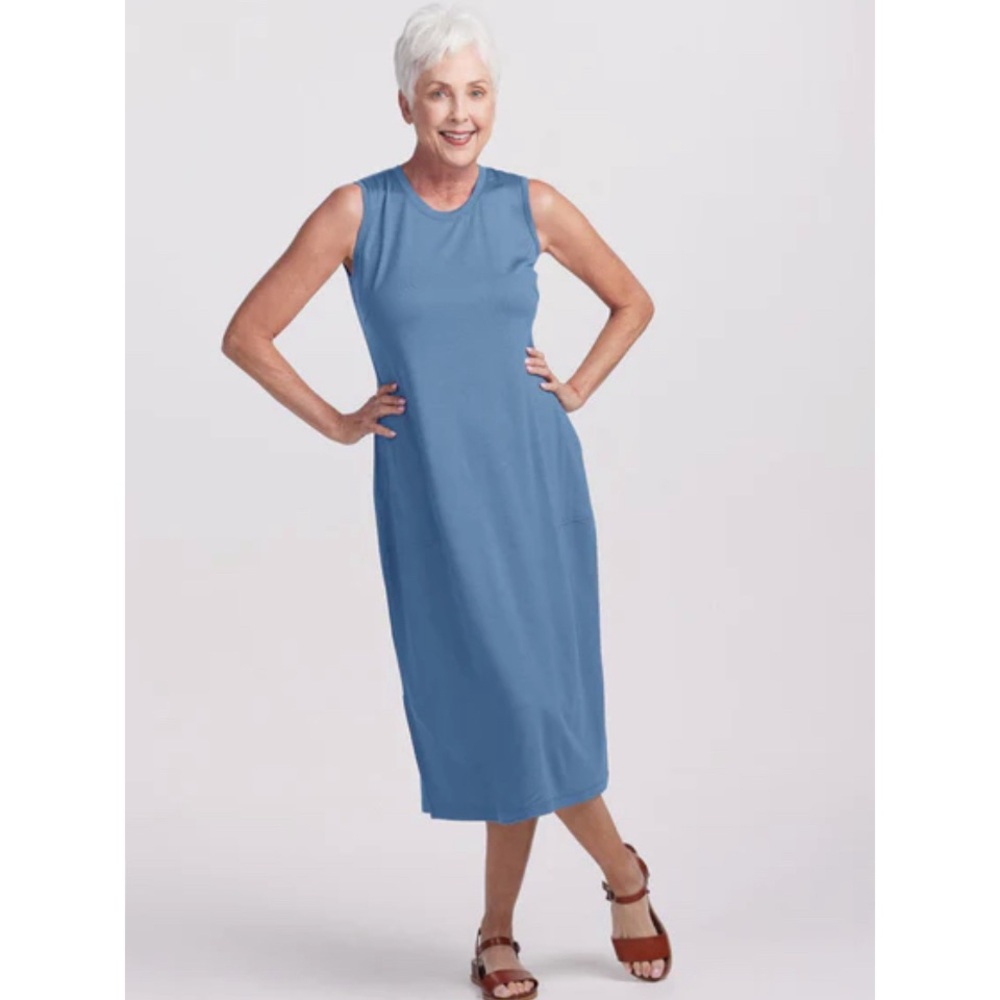 NWT Merino Wool Travel Dress Woolx Cassie Dress Merino Wool Coronet Blue